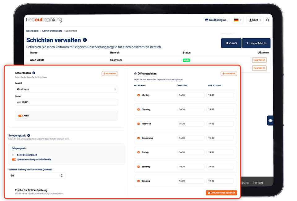Reservierungsübersicht in findout.booking
